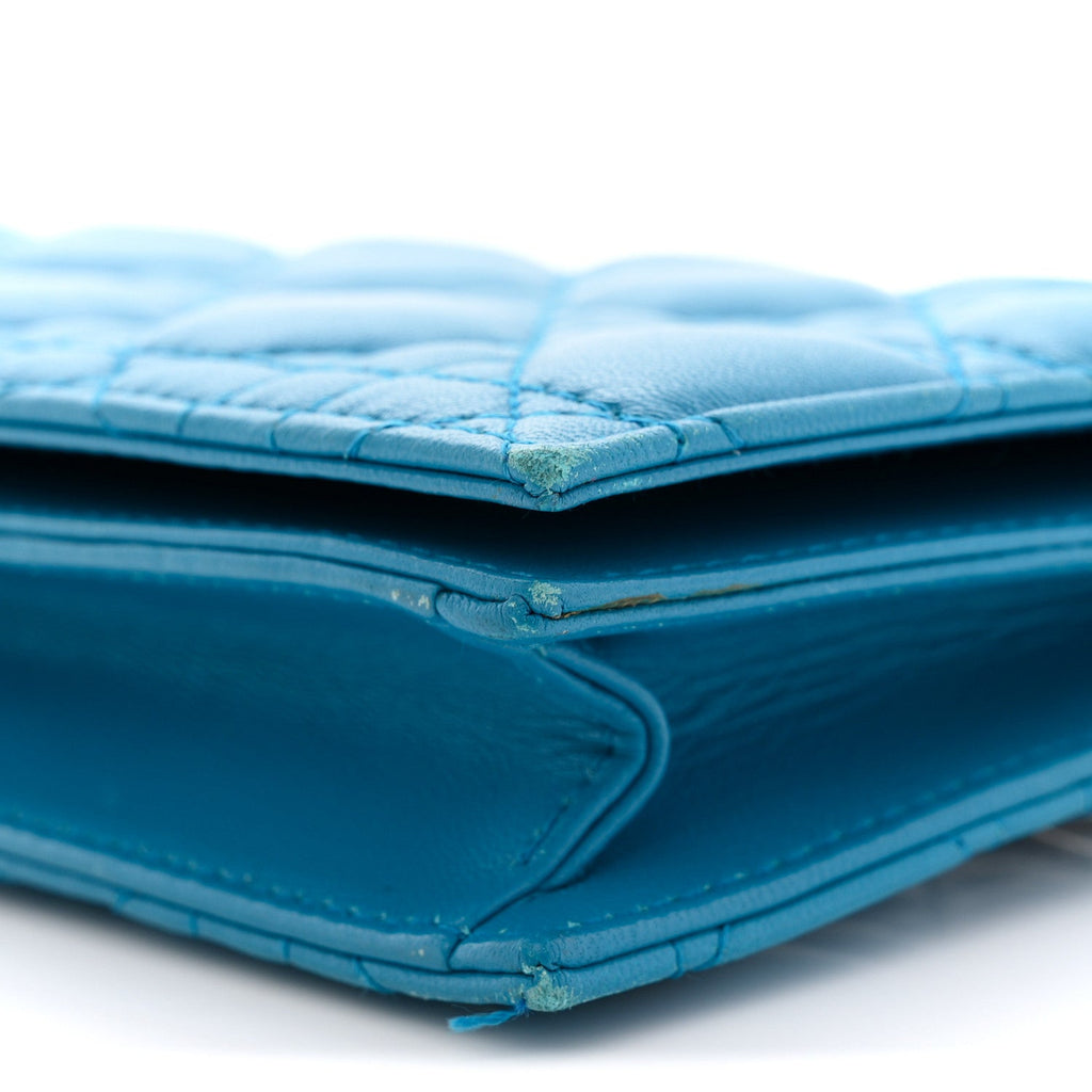 Christian Dior Lambskin Cannage Lady Dior Convertible Clutch Blue