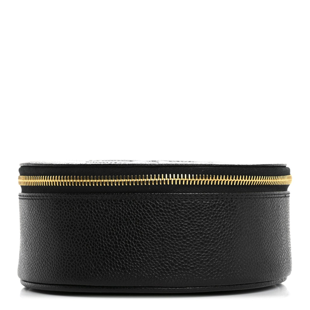Caviar Round Jewelry Travel Case  Black