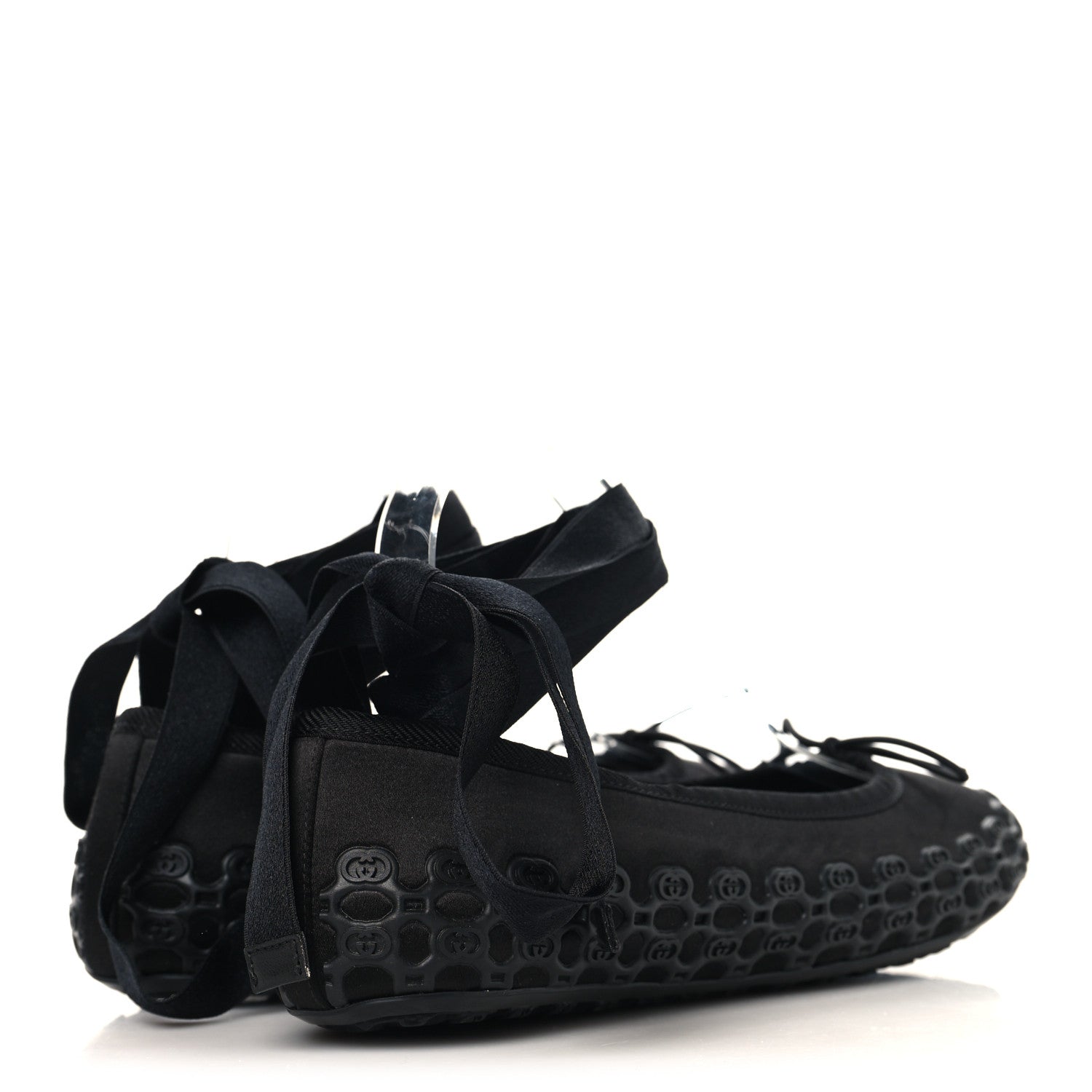 Gucci Rubber Satin Ballerina Flats 38 Black