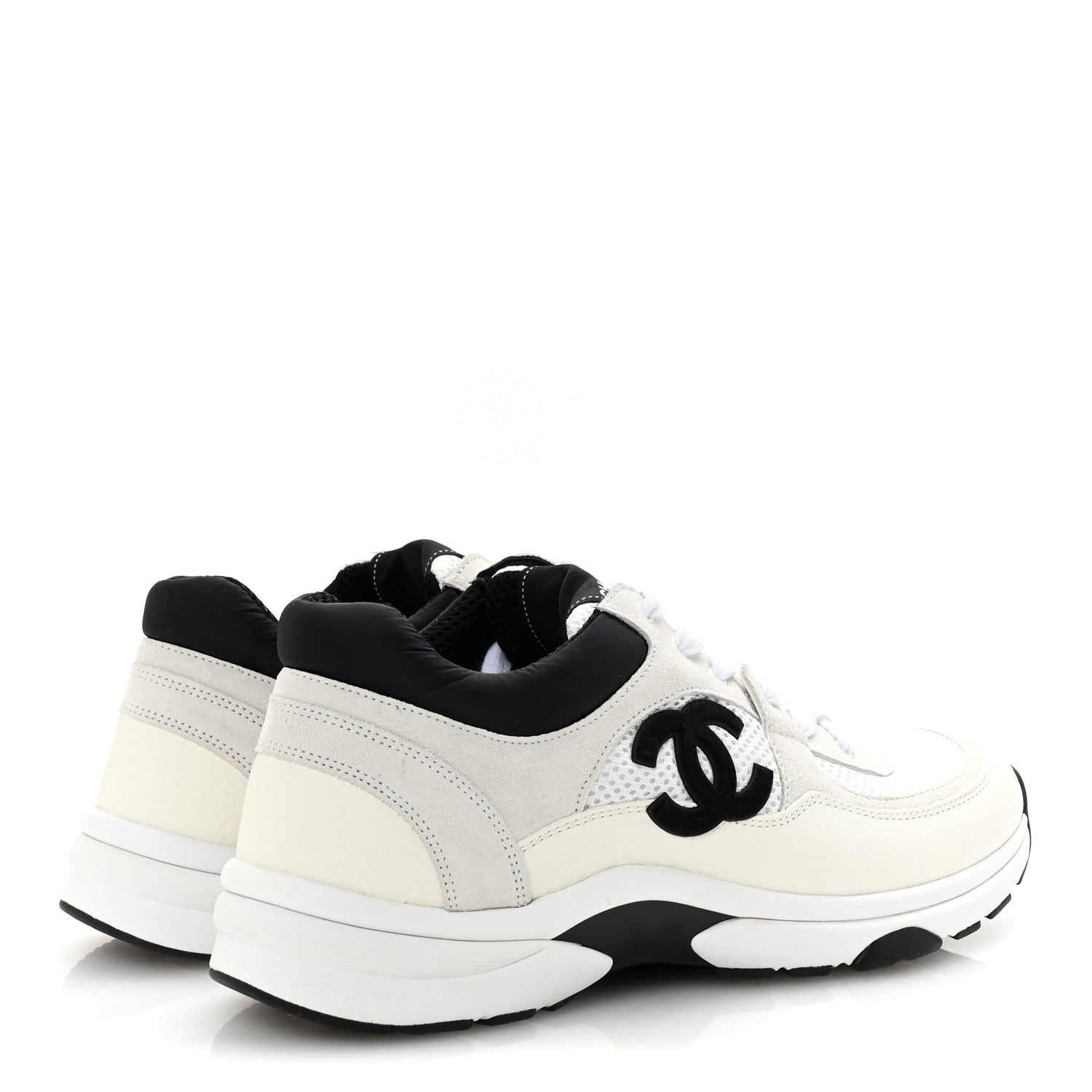 Mesh Suede Grained Calfskin Womens CC Sneakers 41 White Black