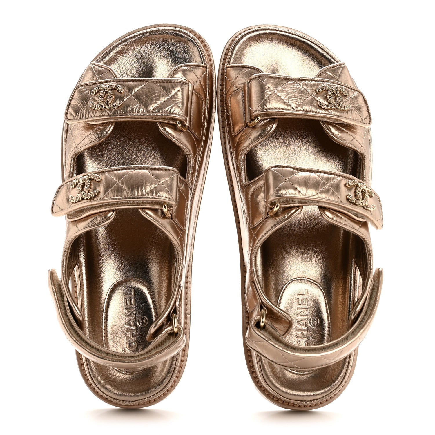 Iridescent Lambskin Quilted Velcro Dad Sandals 36.5 Light Bronze