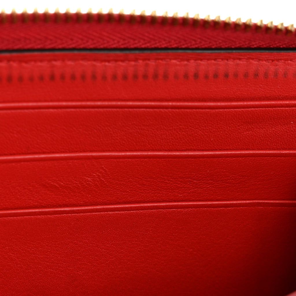Gucci GG Supreme Monogram Apple Zip Around Wallet Beige Multicolor Lobster Red