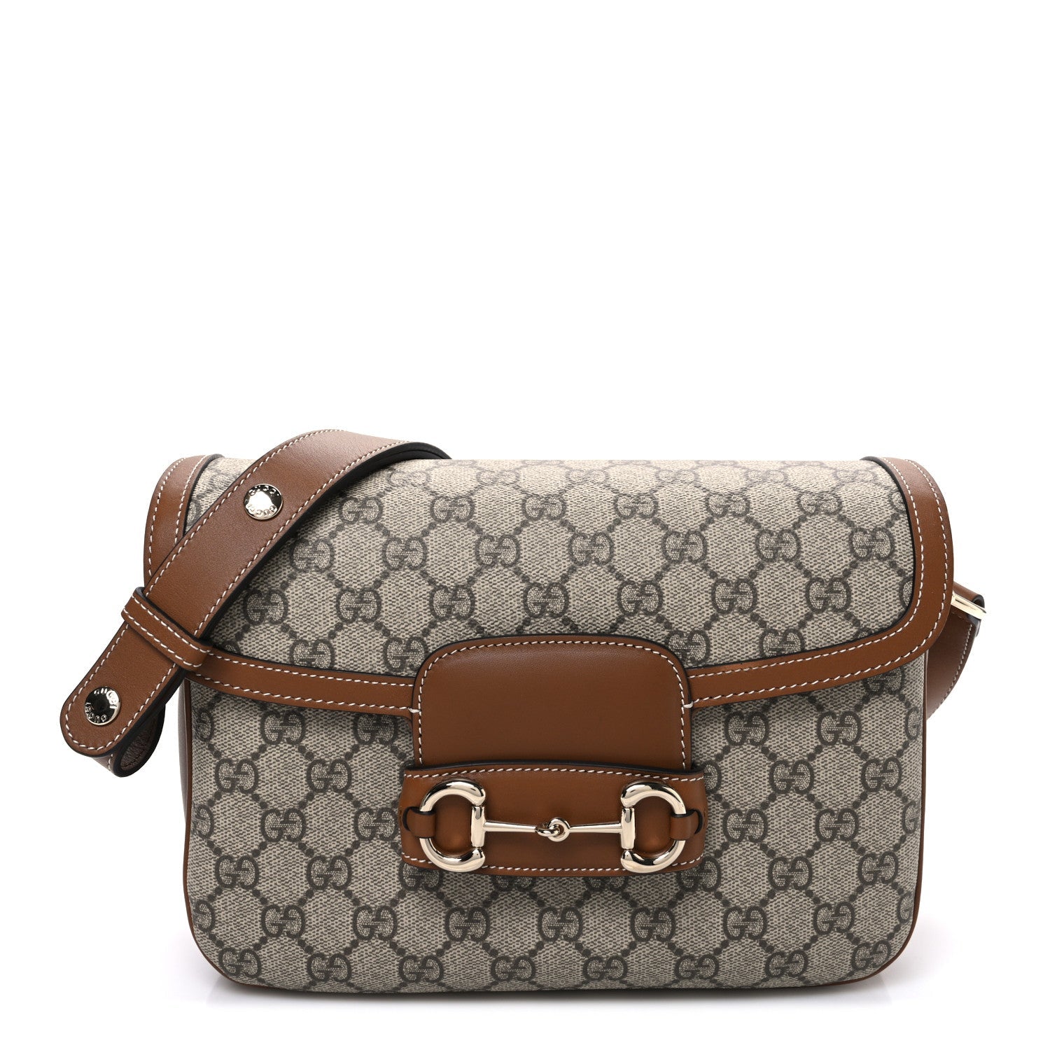 Gucci GG Supreme Monogram Horsebit 1955 Soft Small Shoulder Bag Beige Brown
