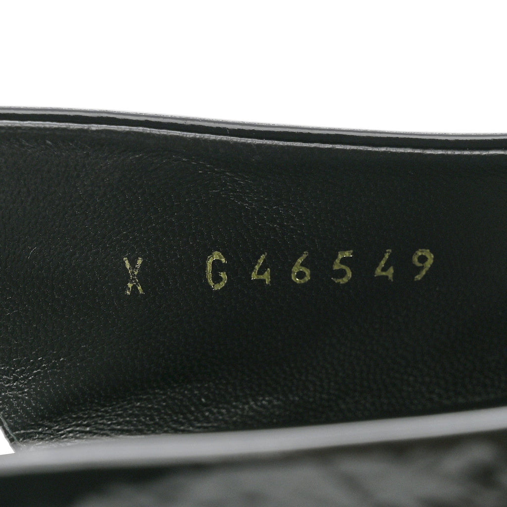 Crumpled Patent Calfskin CC Bow Slingback Pumps 38.5 Black