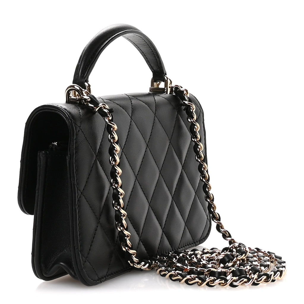 Chanel Lambskin Quilted Flap Phone Holder With Chain Black