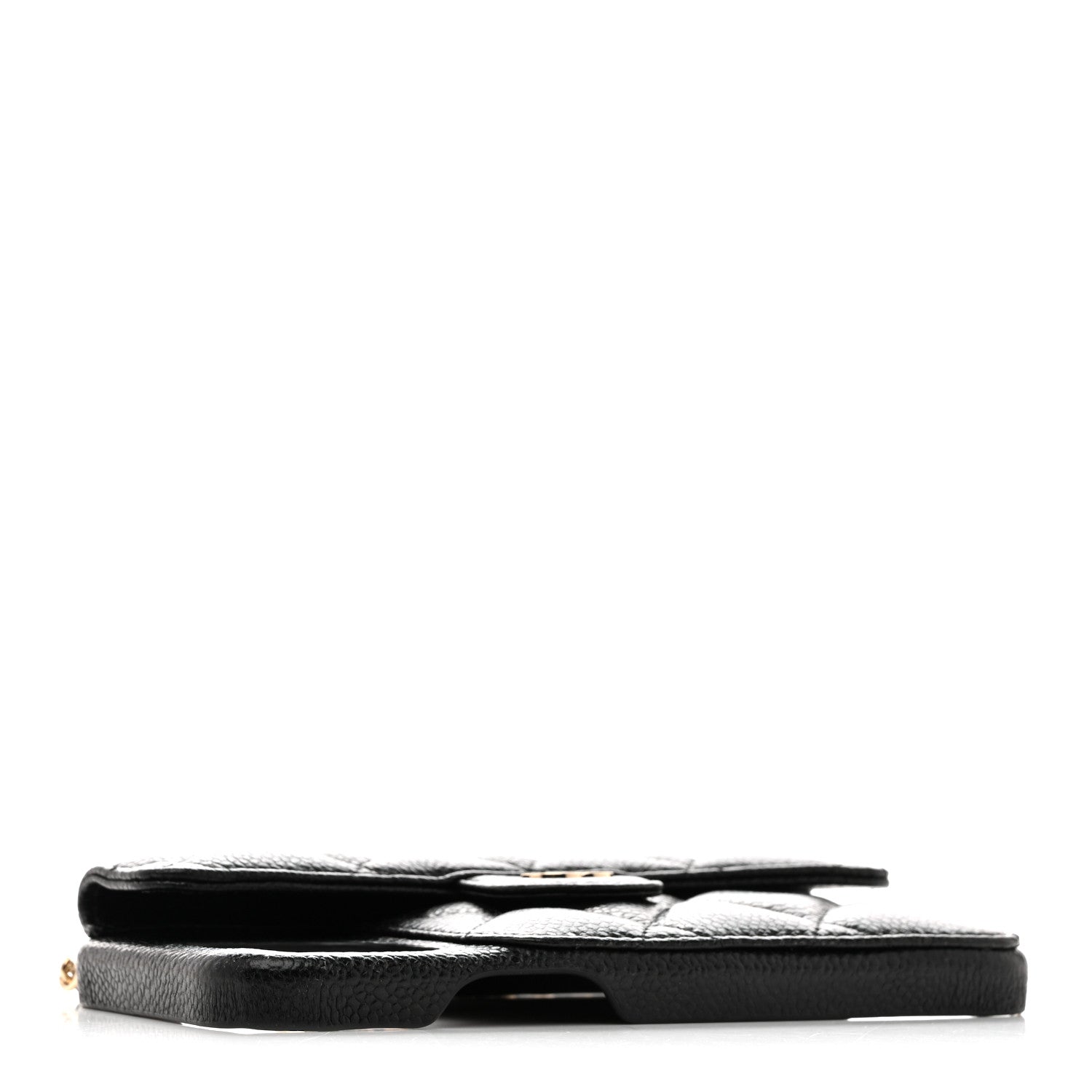 Caviar Quilted Pearl Crush iPhone XII Pro Max Holder With Chain Black
