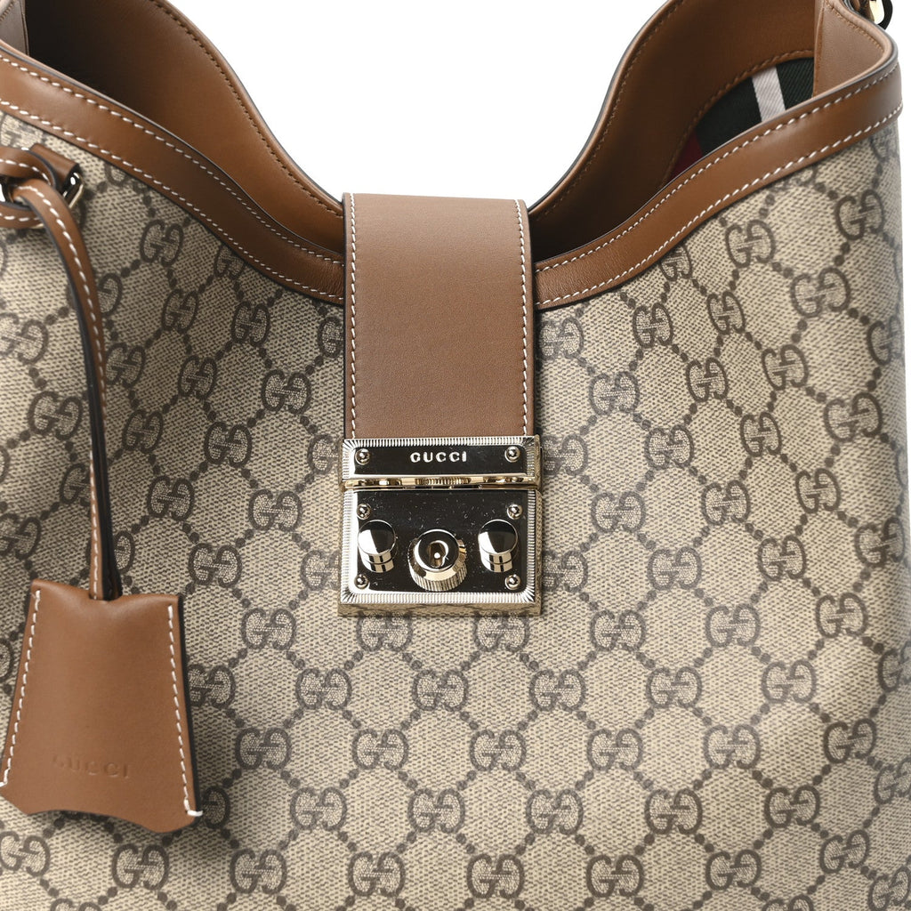 Gucci GG Icon Monogram Padlock Shoulder Bag Beige Dark Brown
