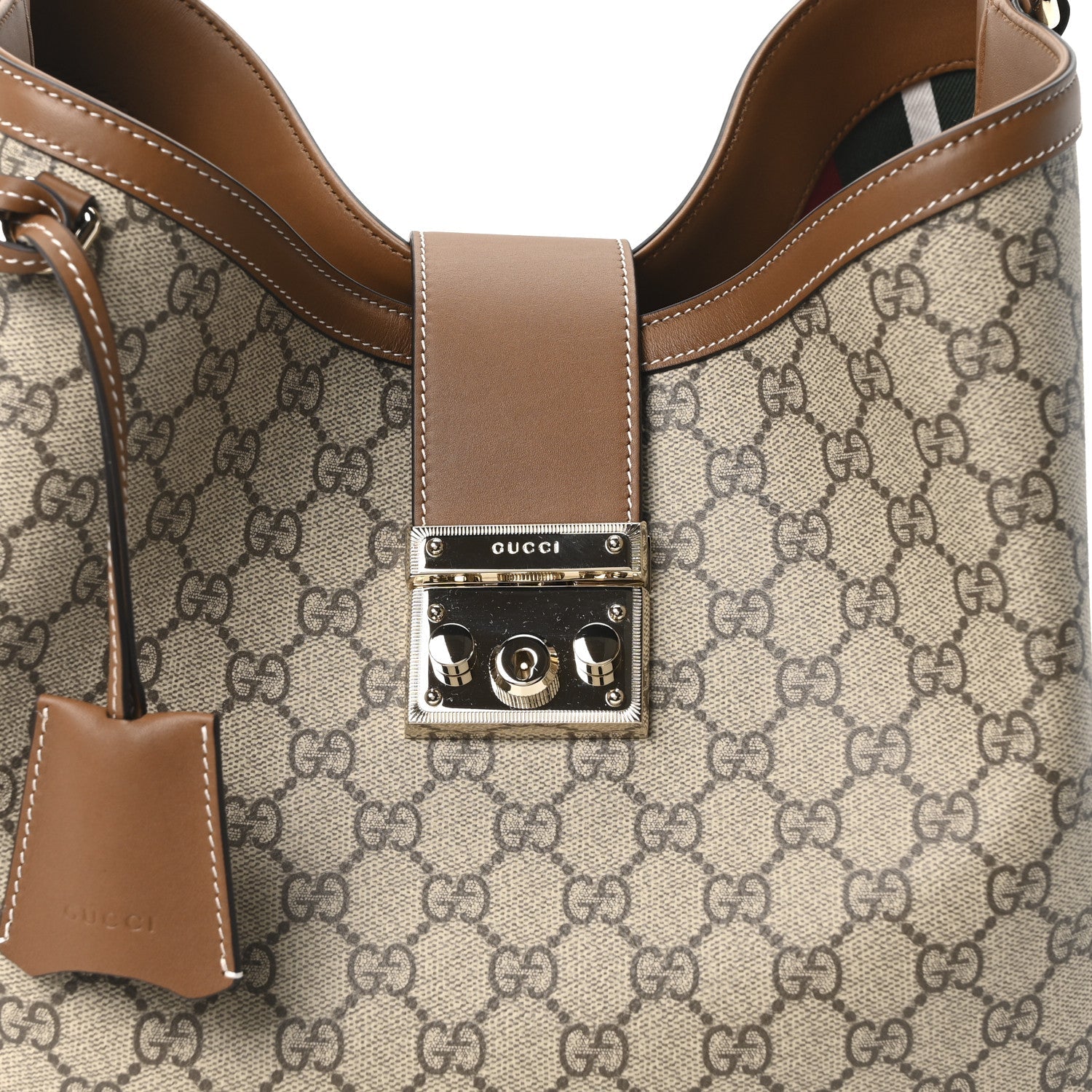 Gucci GG Icon Monogram Padlock Shoulder Bag Beige Dark Brown