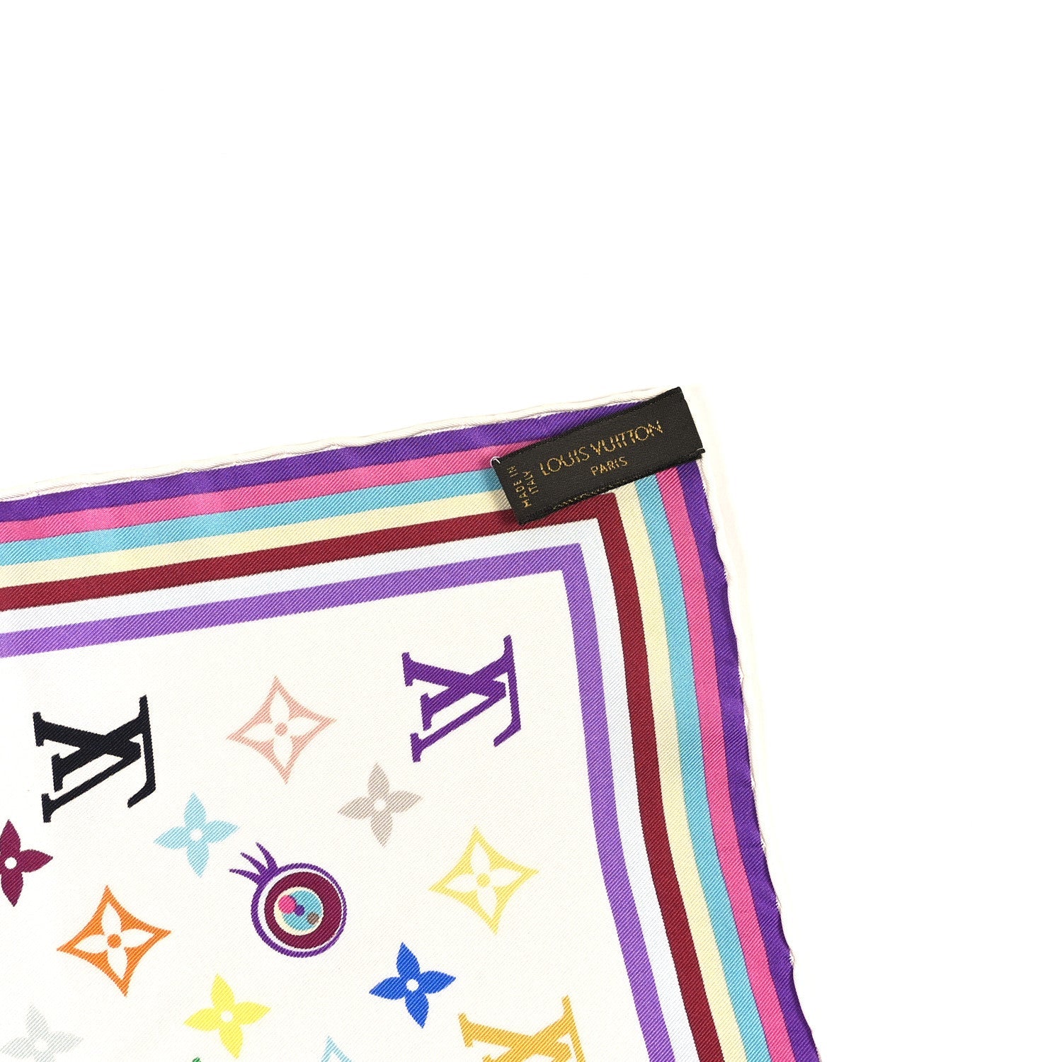 Louis Vuitton Silk Multicolor Eye Love Scarf White