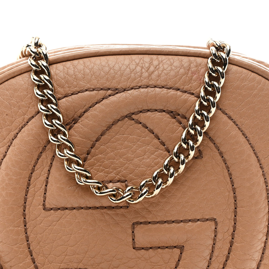Gucci Pebbled Calfskin Mini Soho Chain Bag Camelia