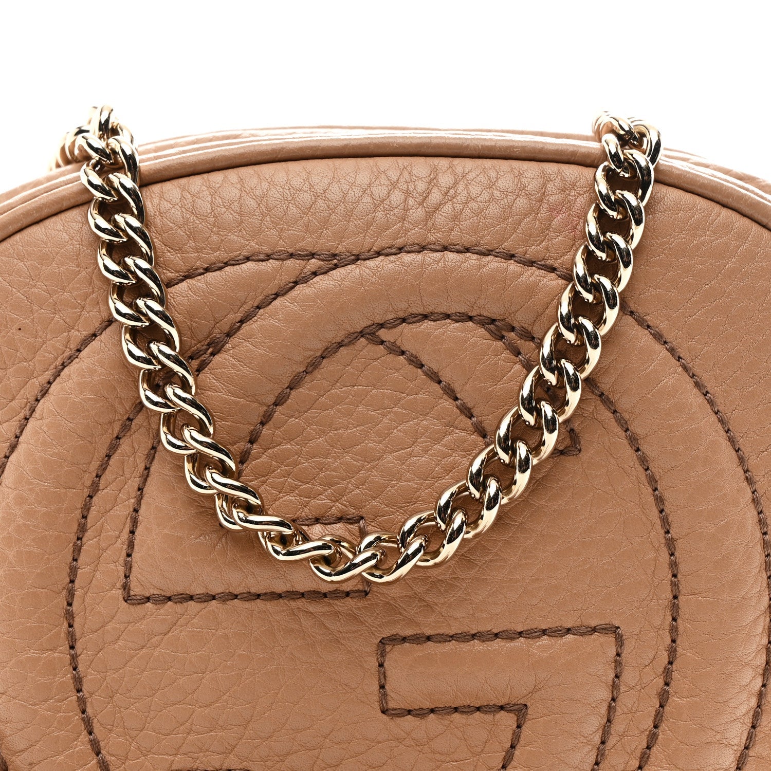 Gucci Pebbled Calfskin Mini Soho Chain Bag Camelia