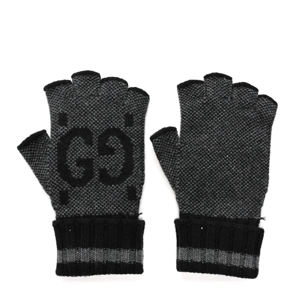 Gucci Cashmere Fingerless Gloves Logo M Graphite Black