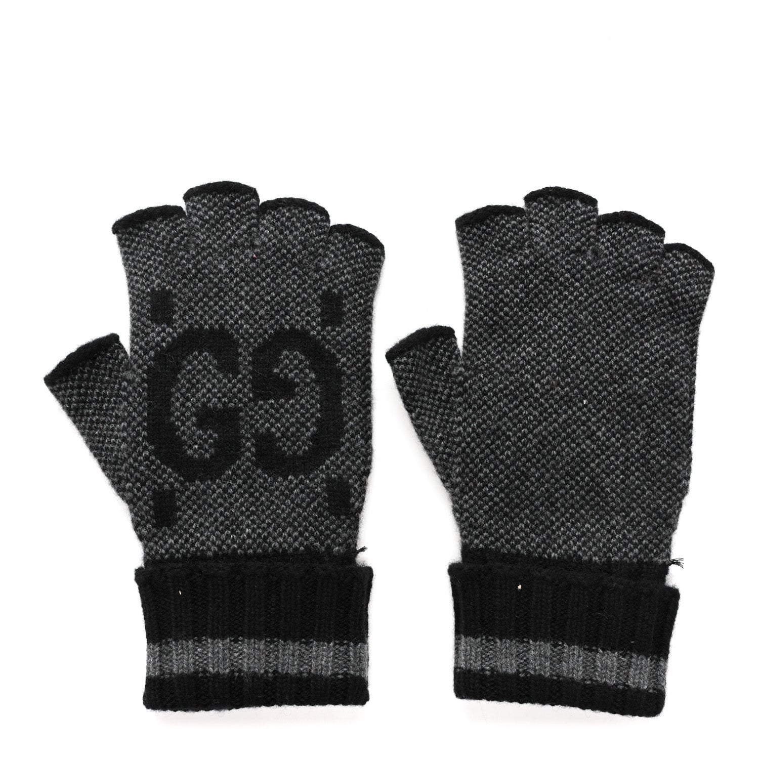Gucci Cashmere Fingerless Gloves Logo M Graphite Black
