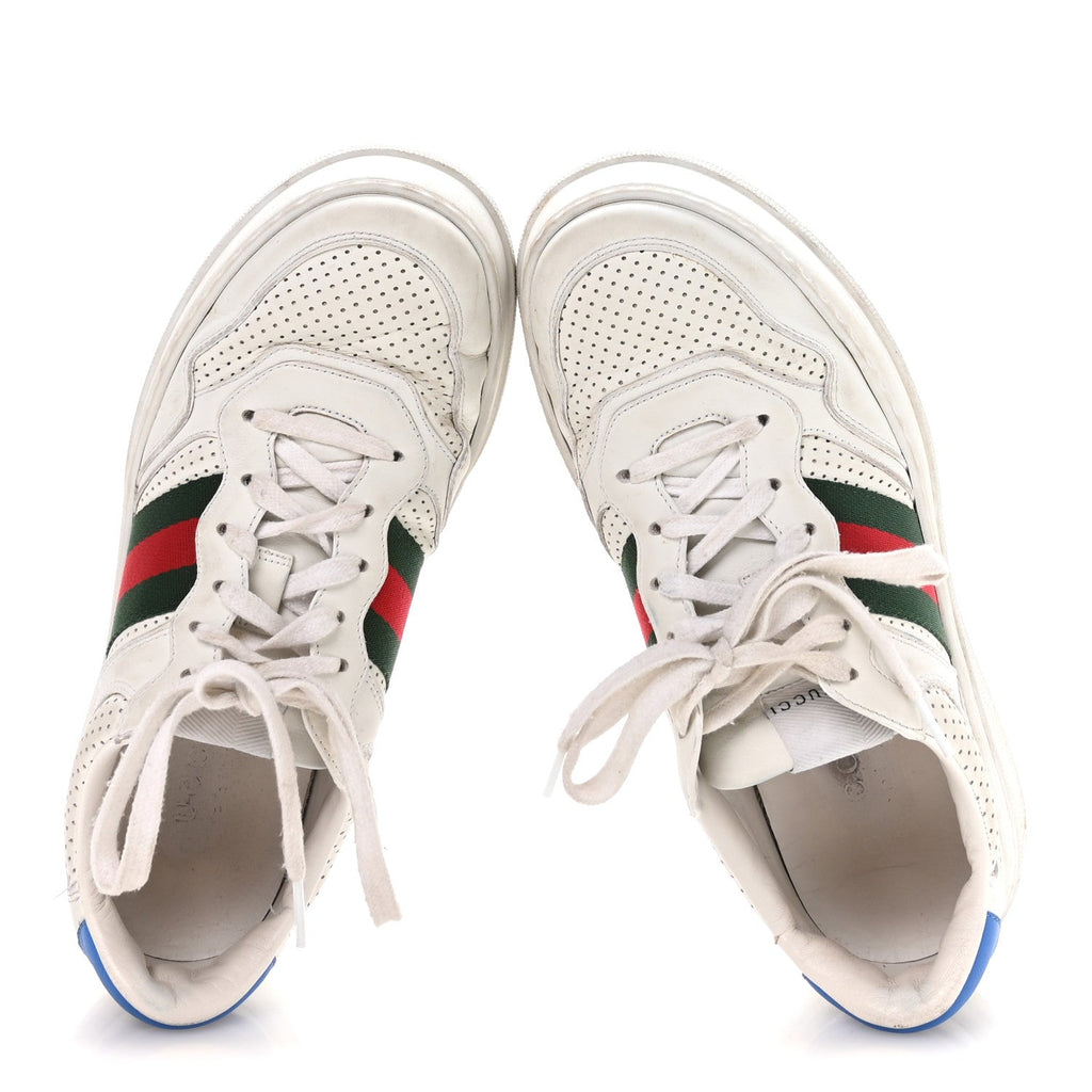 Gucci Calfskin Web Mens Ace Sneakers 7 White Blue