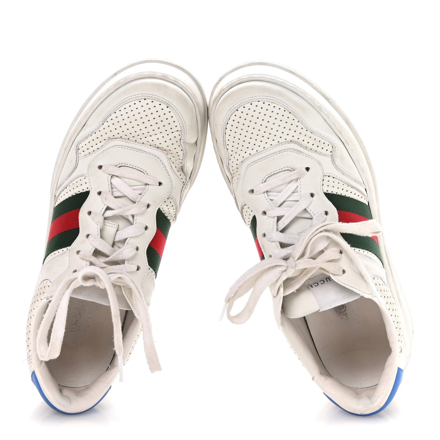 Gucci Calfskin Web Mens Ace Sneakers 7 White Blue