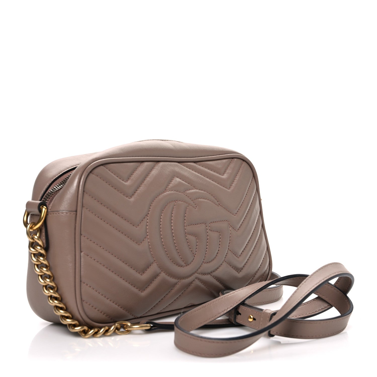 Gucci Calfskin Matelasse Small GG Marmont Chain Shoulder Bag Porcelain Rose