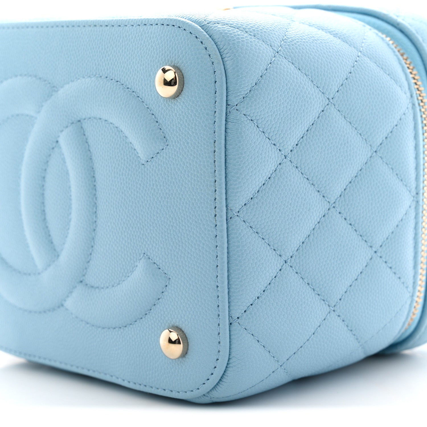 Chanel Caviar Quilted Top Handle Vanity Case With Chain Blue