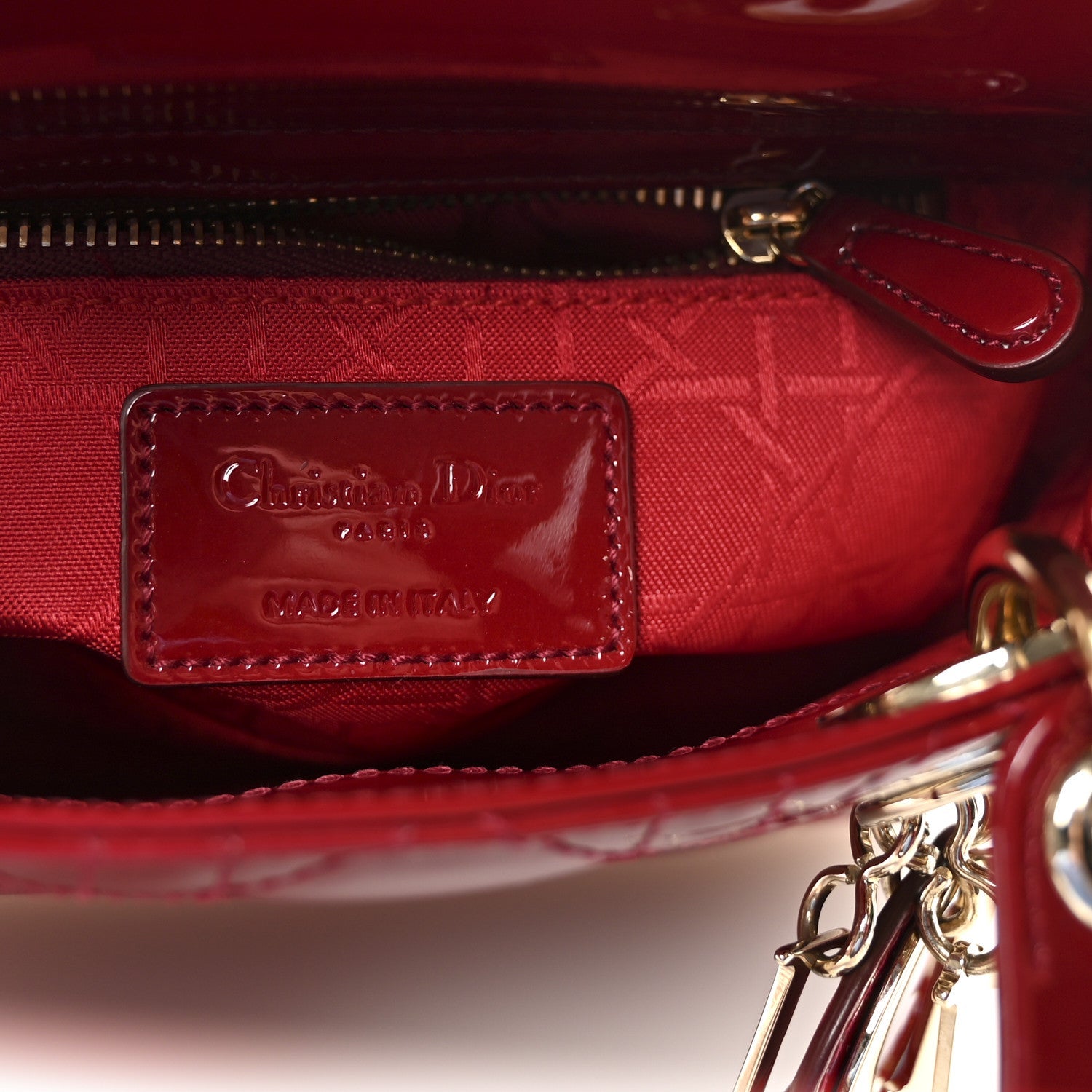 Christian Dior Patent Cannage Mini Lady Dior Red