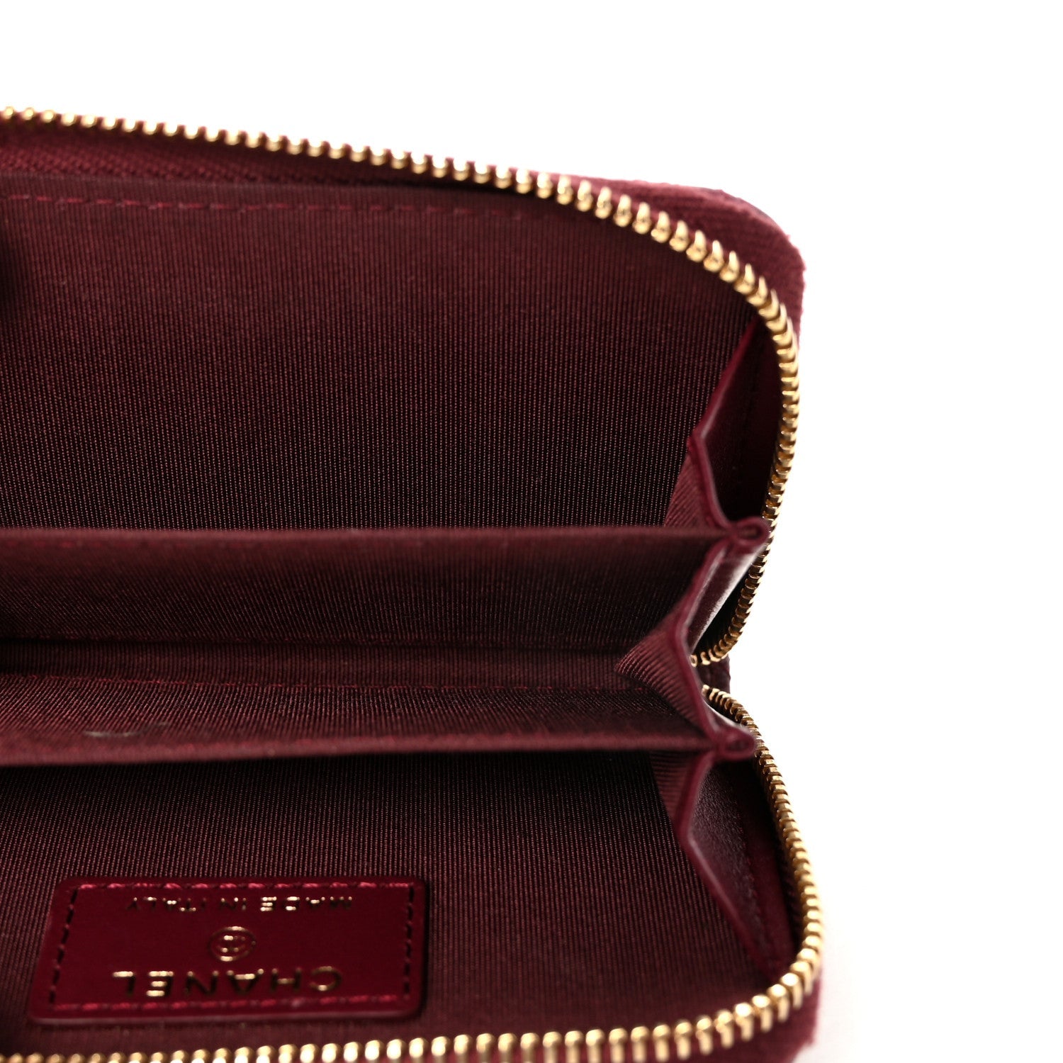 Lambskin Studded Quilted Compact Zip Around Wallet Burgundy