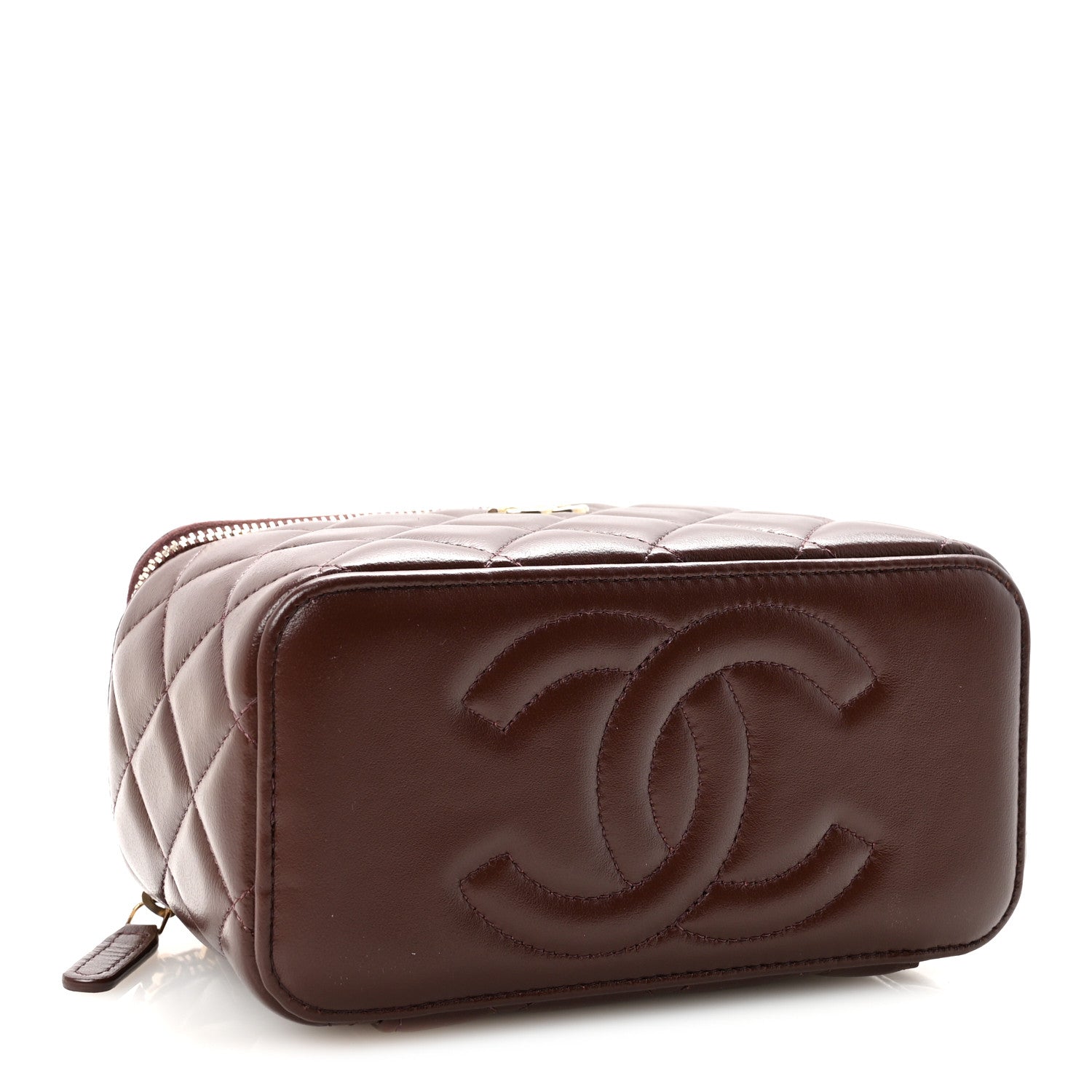 Chanel Lambskin Quilted Small Top Handle Vanity Case With Chain Dark Brown