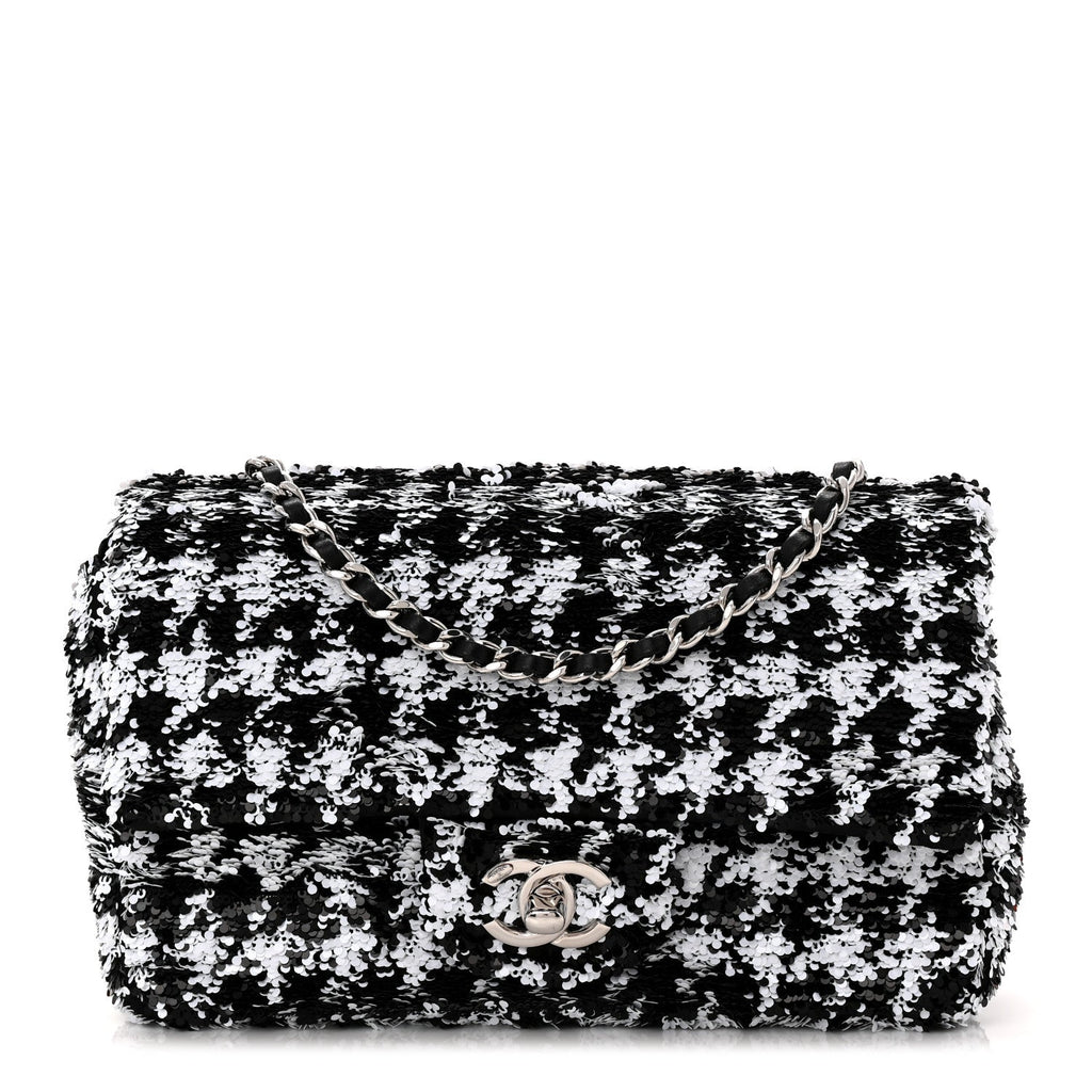 Chanel Sequin Houndstooth Small Flap Black White