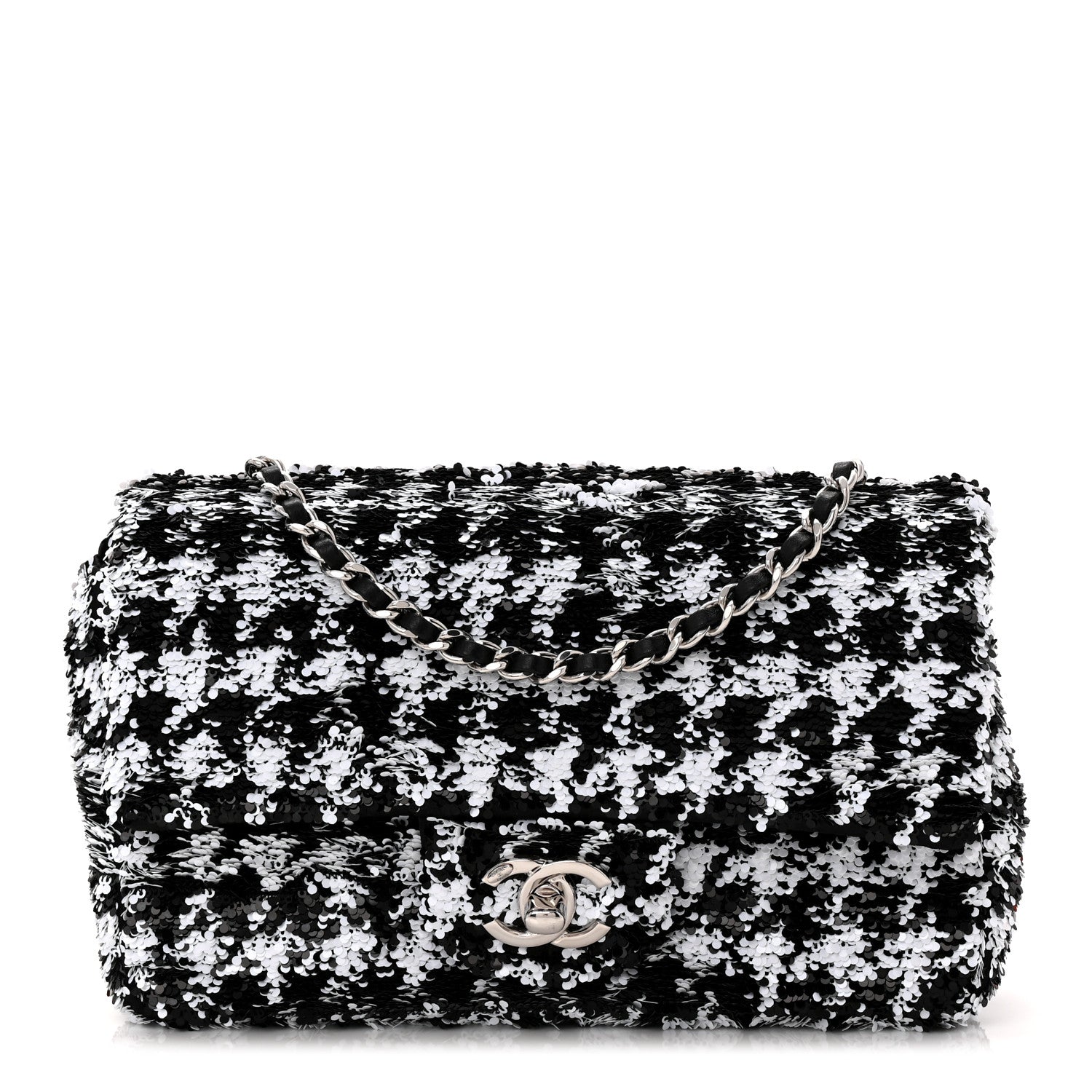 Chanel Sequin Houndstooth Small Flap Black White