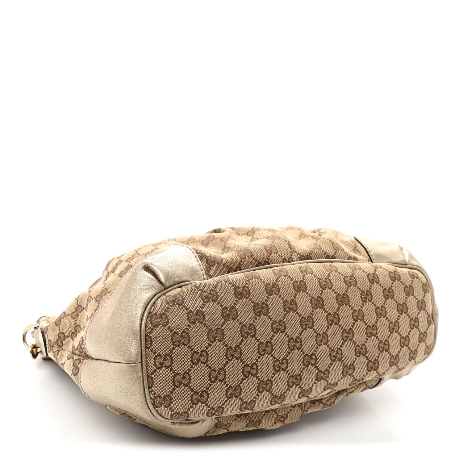 Gucci Metallic Monogram Large Sukey Top Handle Bag Beige Gold