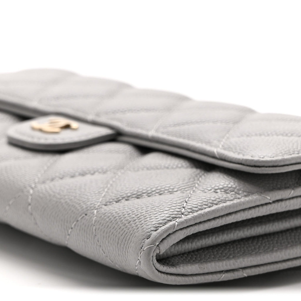 Caviar Quilted Large Gusset Flap Wallet Grey