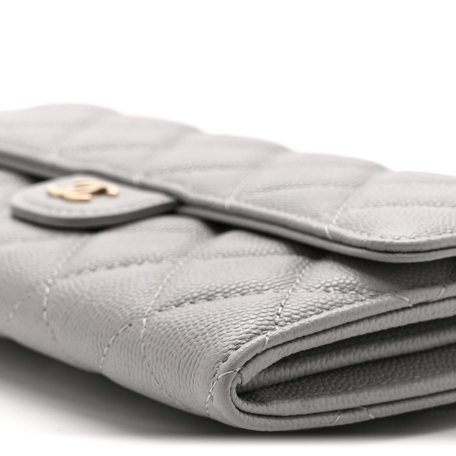 Caviar Quilted Large Gusset Flap Wallet Grey