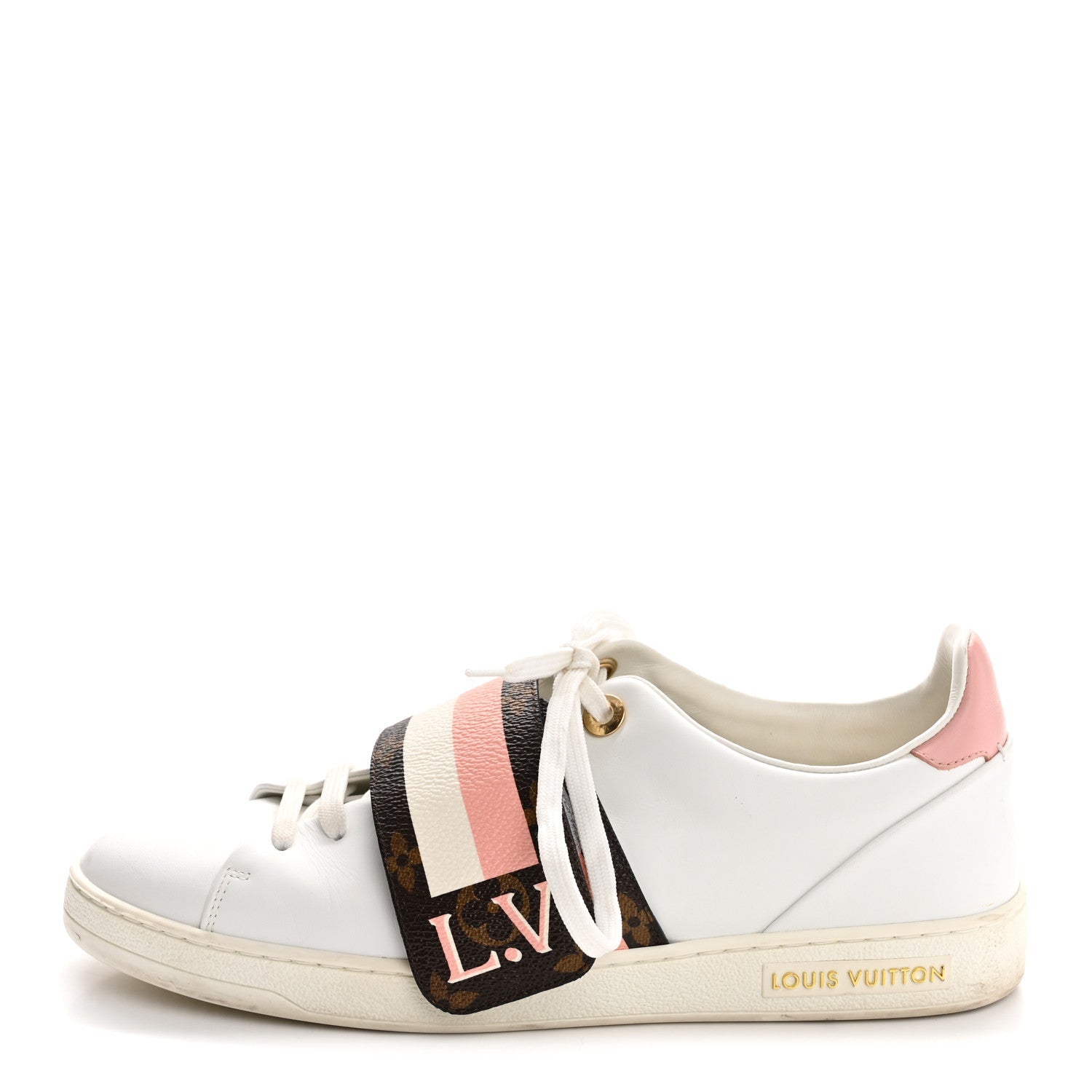 Louis Vuitton Calfskin Monogram Striped Frontrow Sneakers 38.5 White
