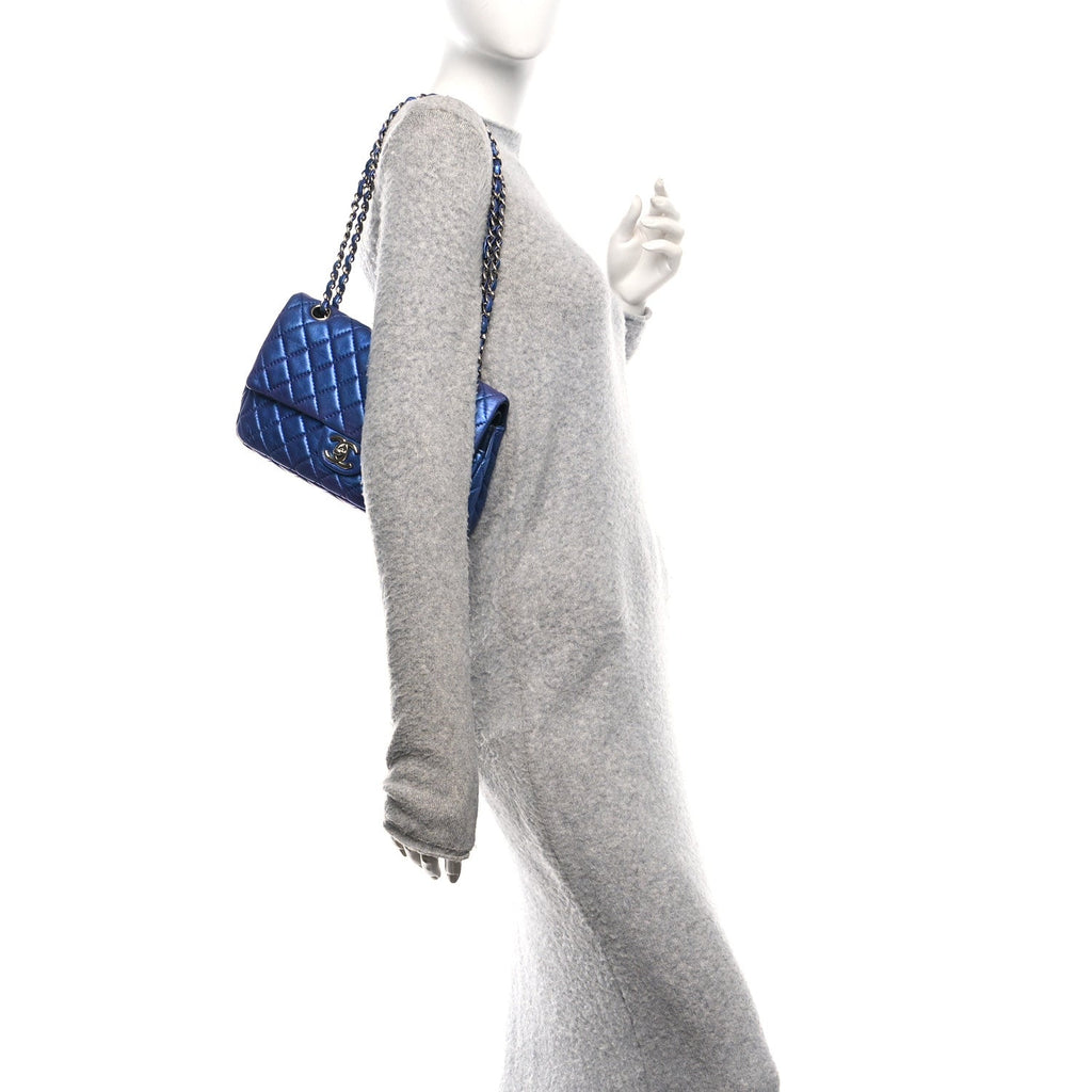 Chanel Metallic Lambskin Quilted Medium Double Flap Turquoise