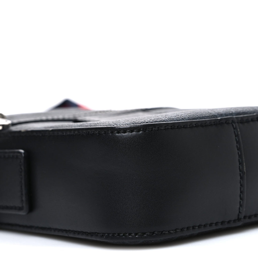 Gucci GG Supreme Monogram Appia Calfskin Web Small Camera Messenger Bag Black Grey