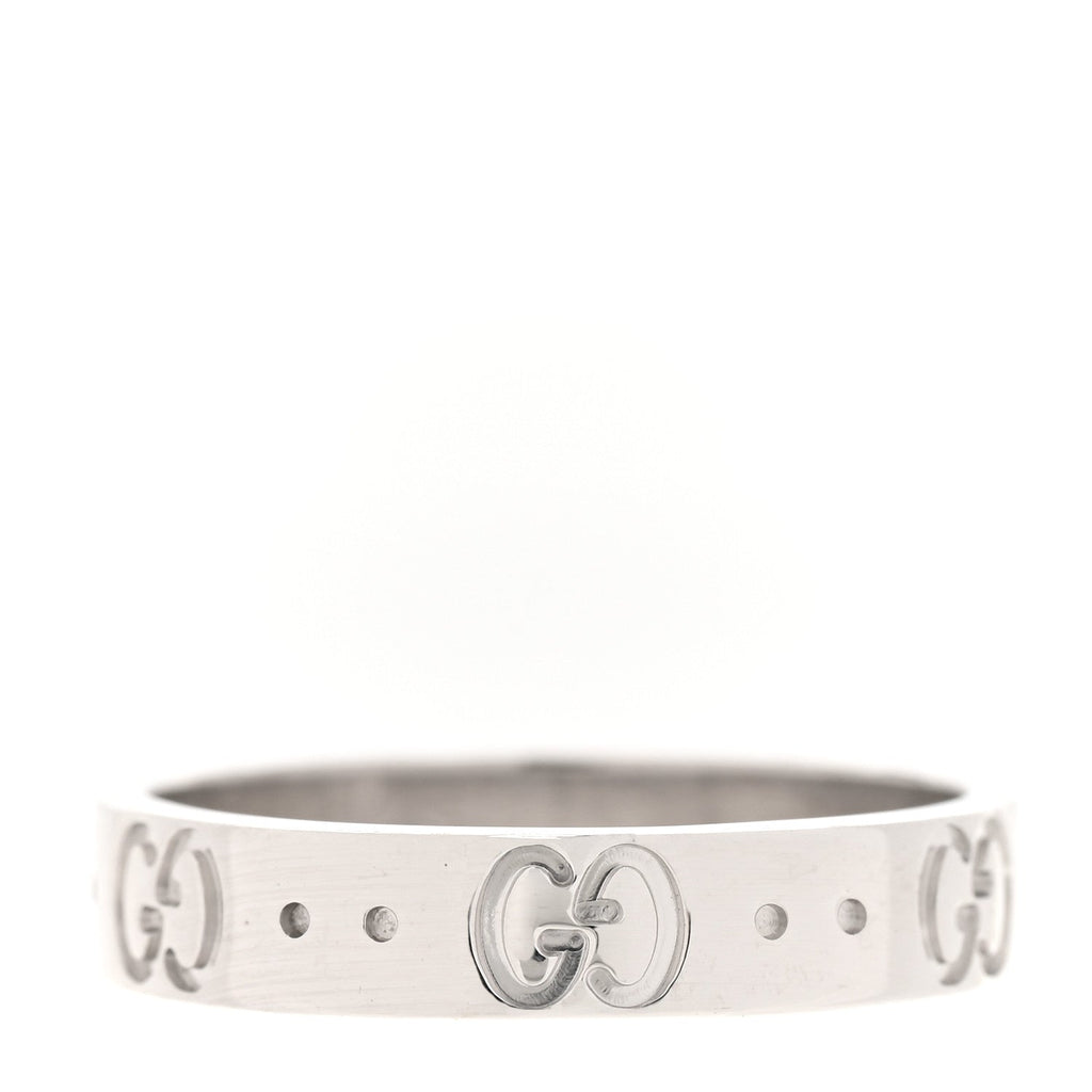 Gucci 18K White Gold 4mm Icon Thin Band Ring 52 6