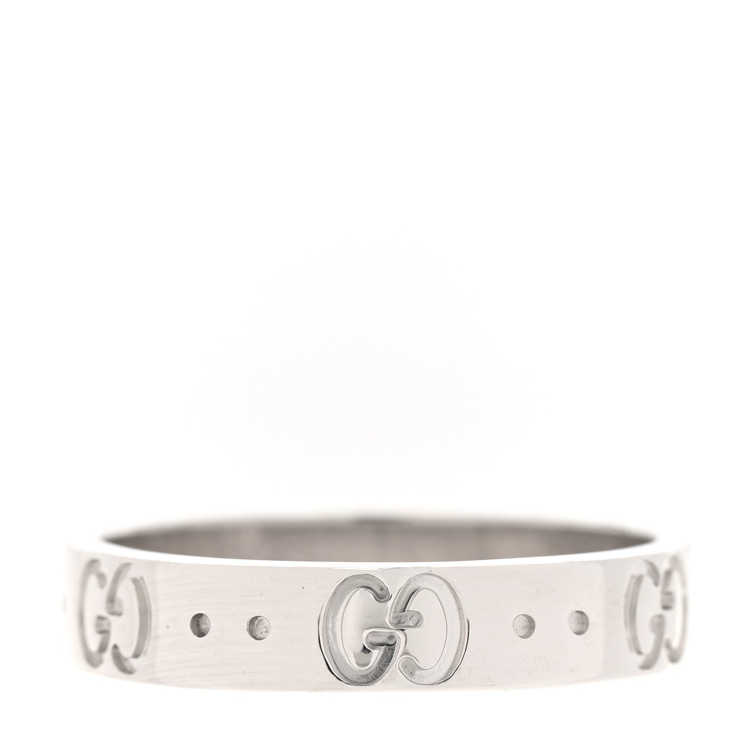 Gucci 18K White Gold 4mm Icon Thin Band Ring 52 6