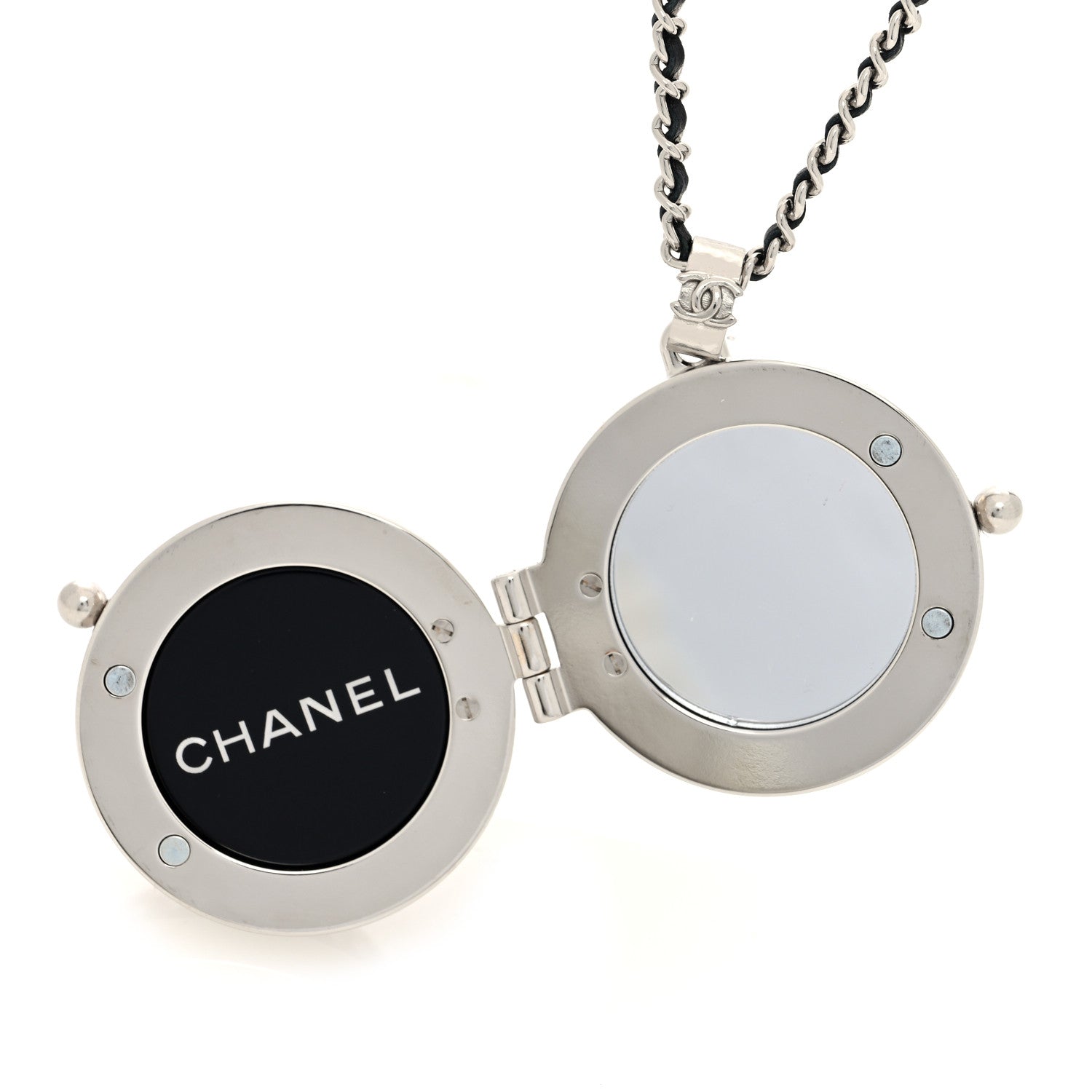 Resin Crystal Lambskin Ball Mirror Necklace Black Silver