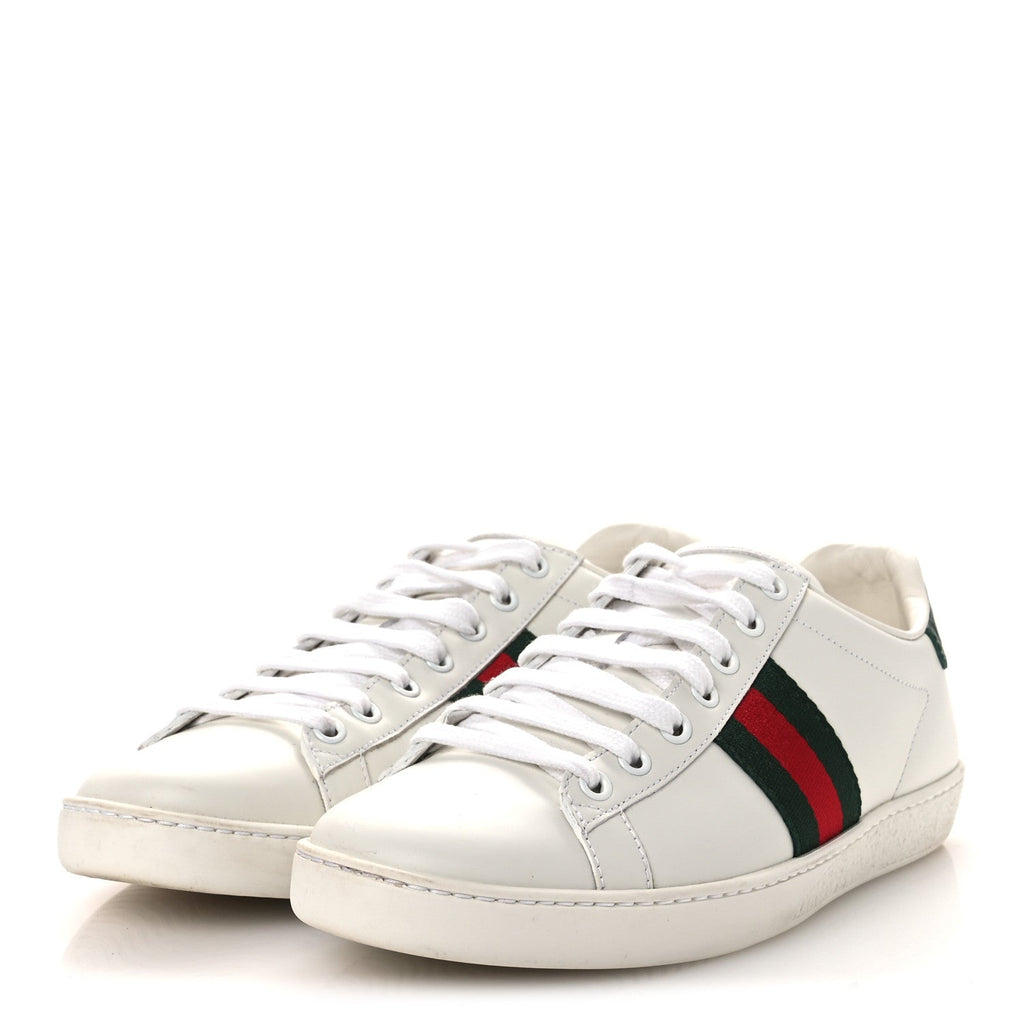 Gucci Calfskin Crocodile Web Womens Ace Sneakers 39 White Green