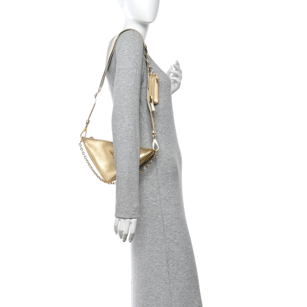 Prada Saffiano Lux Triangle Shoulder Bag Platino