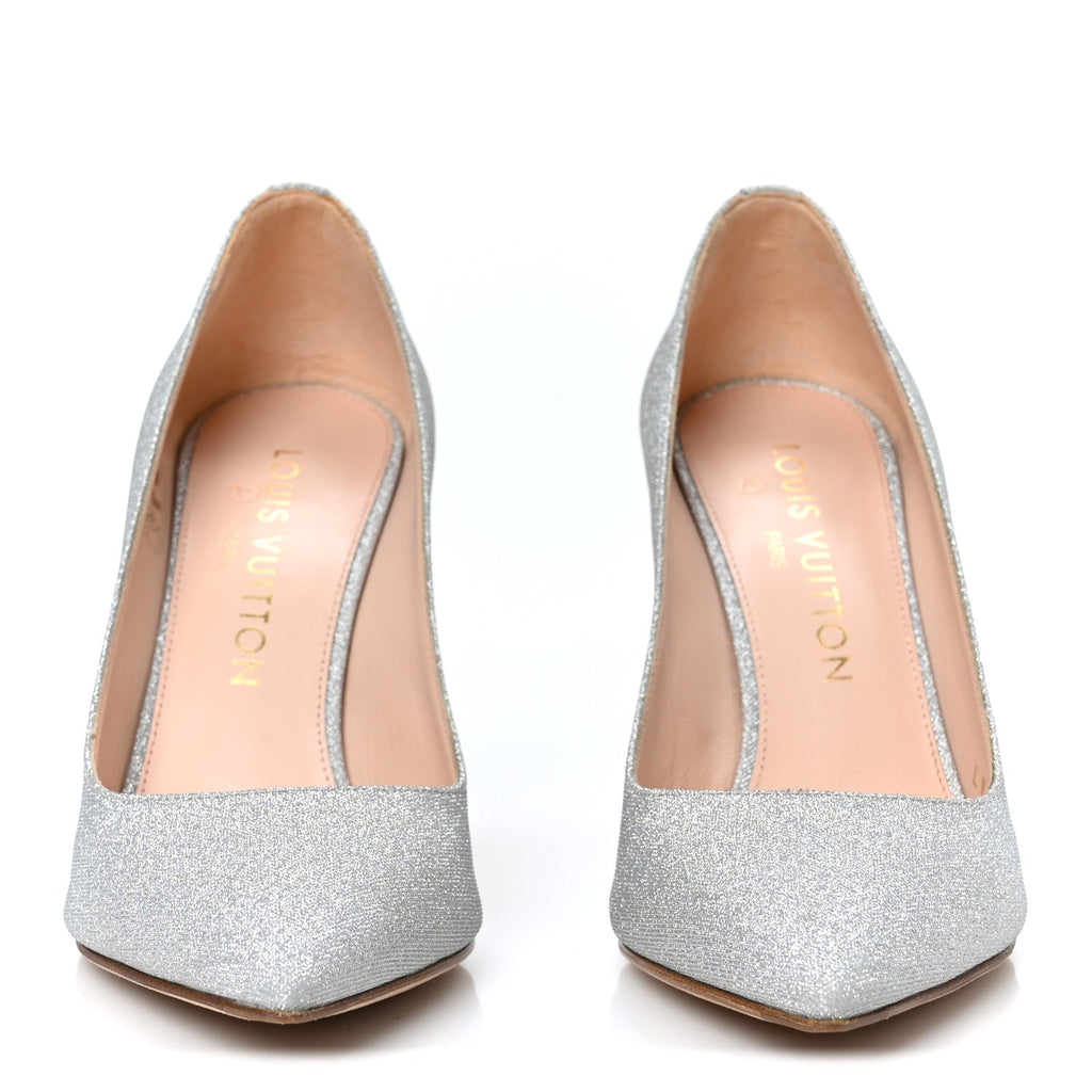 Louis Vuitton Glitter Fabric Blossom Pumps 37 Silver