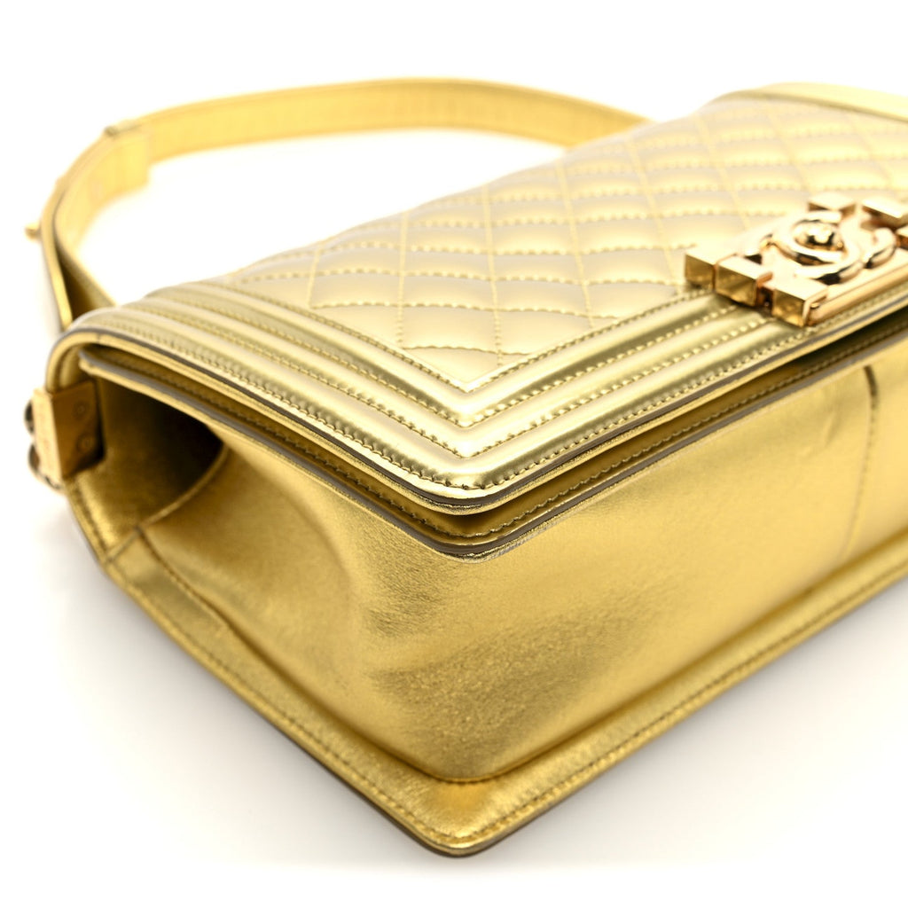 Chanel Metallic Patent Calfskin Quilted Medium Boy Flap Gold