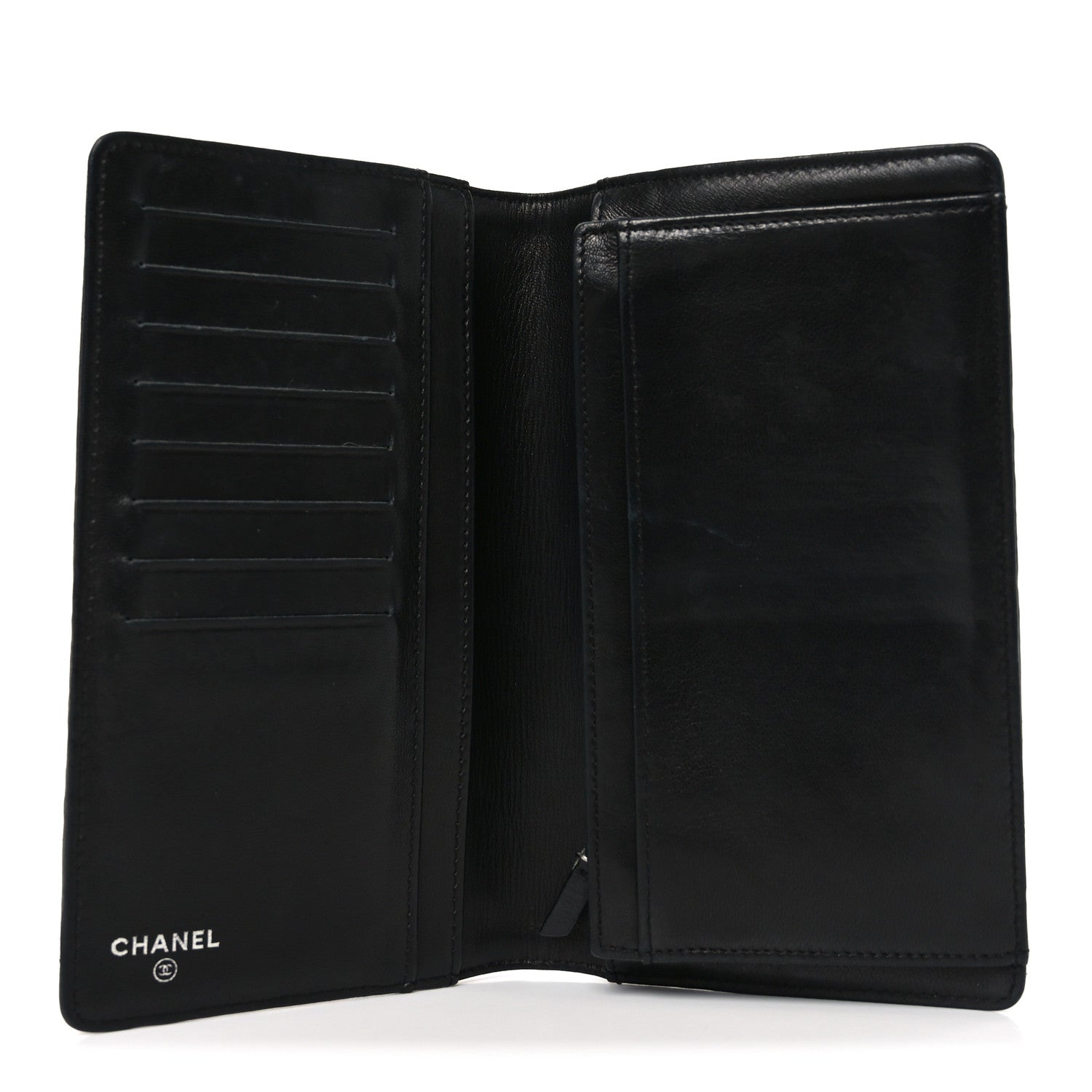 Lambskin Camellia Embossed Yen Wallet Black