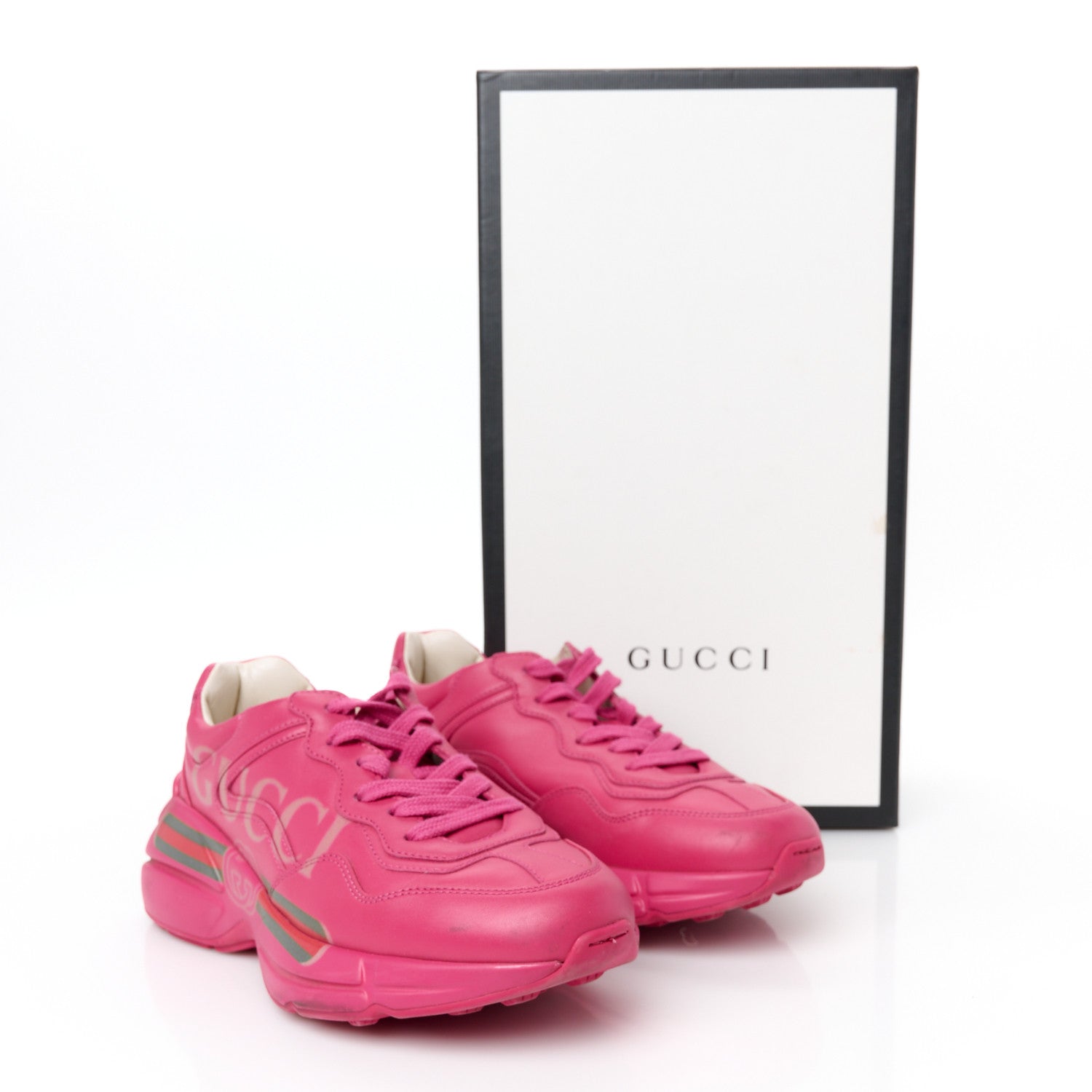Gucci Calfskin Logo Womens Rhyton Sneakers 35 Box Pink