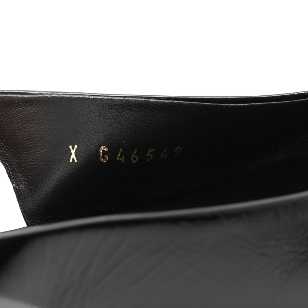 Crumpled Patent Calfskin CC Bow Slingback Pumps 37.5 Black