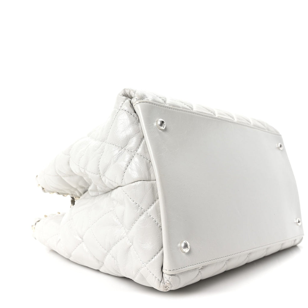 Chanel Glazed Calfskin Quilted Small Chain Me Tote Dark White