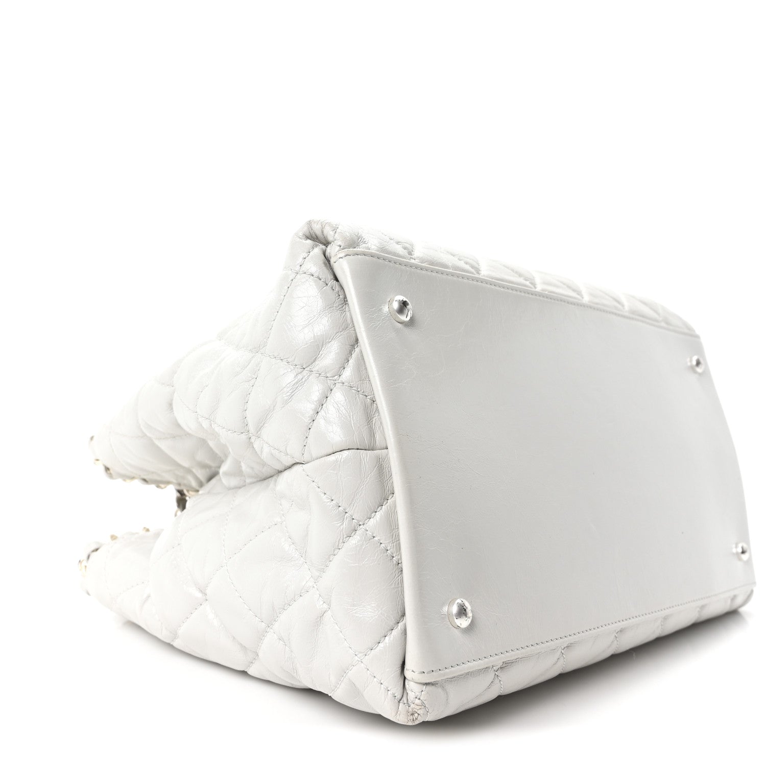 Chanel Glazed Calfskin Quilted Small Chain Me Tote Dark White