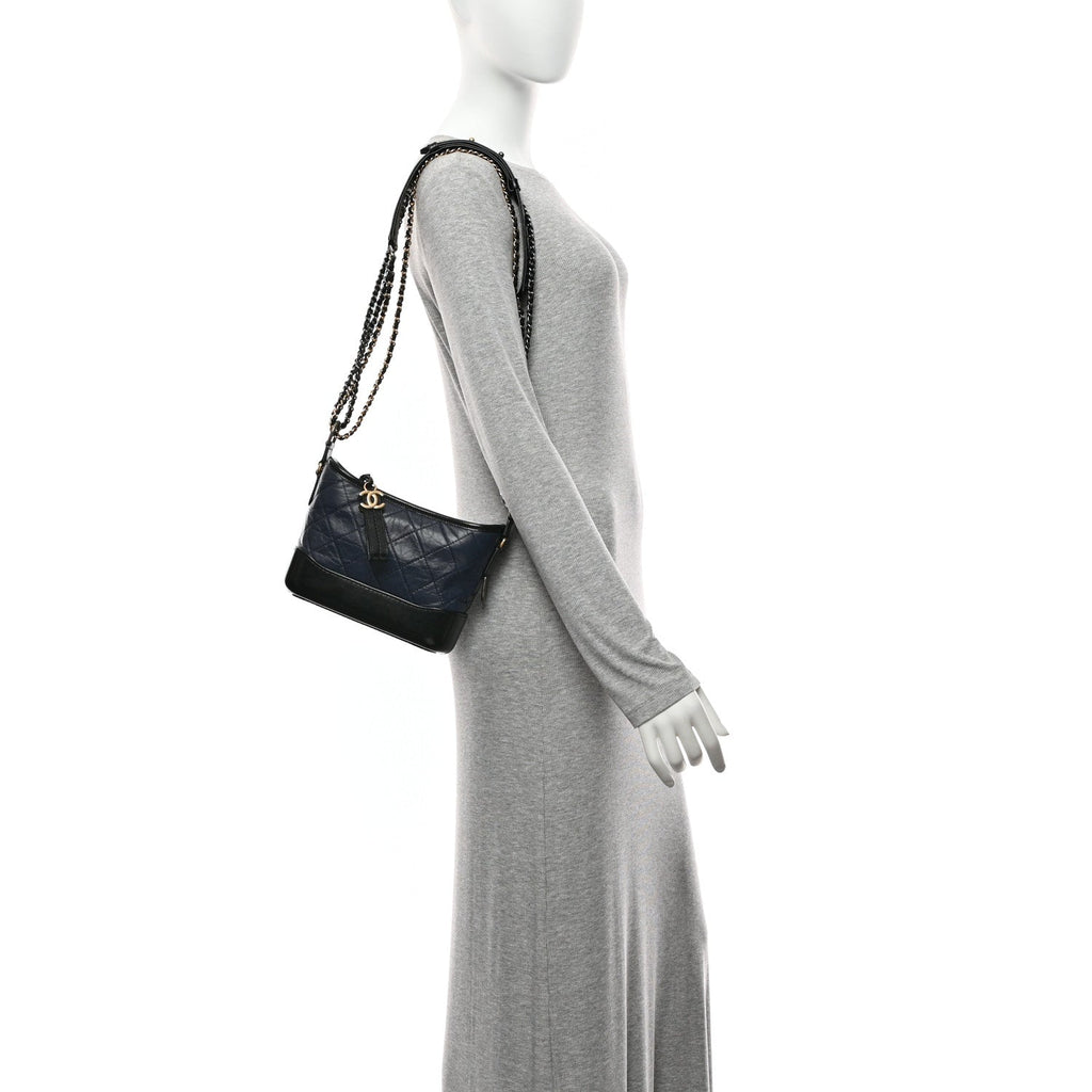 Chanel Aged Calfskin Quilted Small Gabrielle Hobo Navy Black