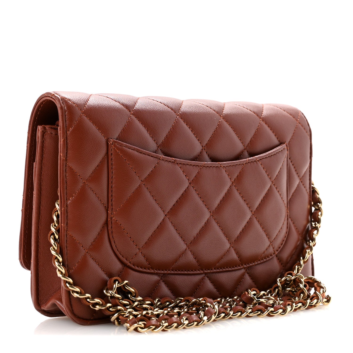 Chanel Lambskin Quilted Wallet On Chain WOC Brown