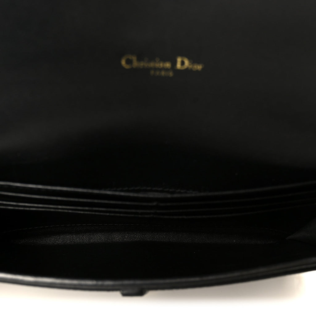 Christian Dior Grained Calfskin Saddle Chain Wallet Pouch Black