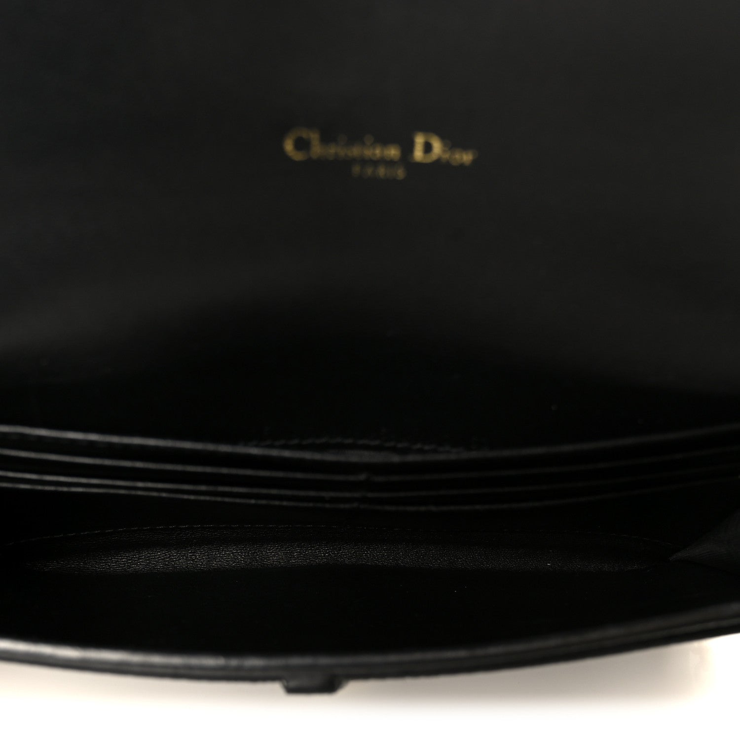 Christian Dior Grained Calfskin Saddle Chain Wallet Pouch Black