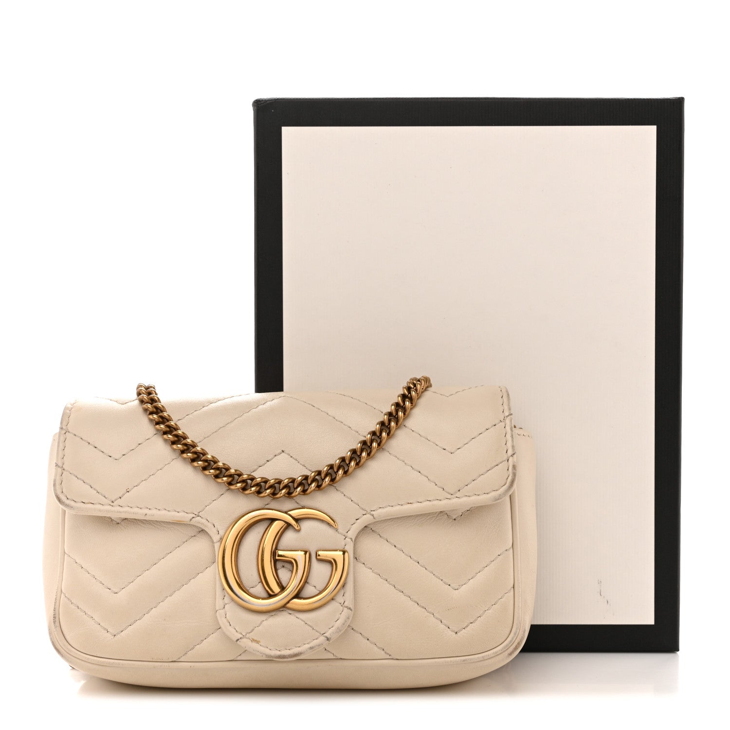 Gucci Calfskin Matelasse Super Mini GG Marmont Shoulder Bag White