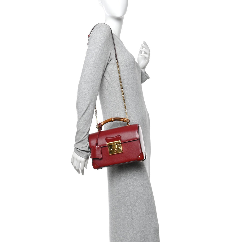 Gucci Azalea Calfskin Small Padlock Bamboo Shoulder Bag Romantic Cerise